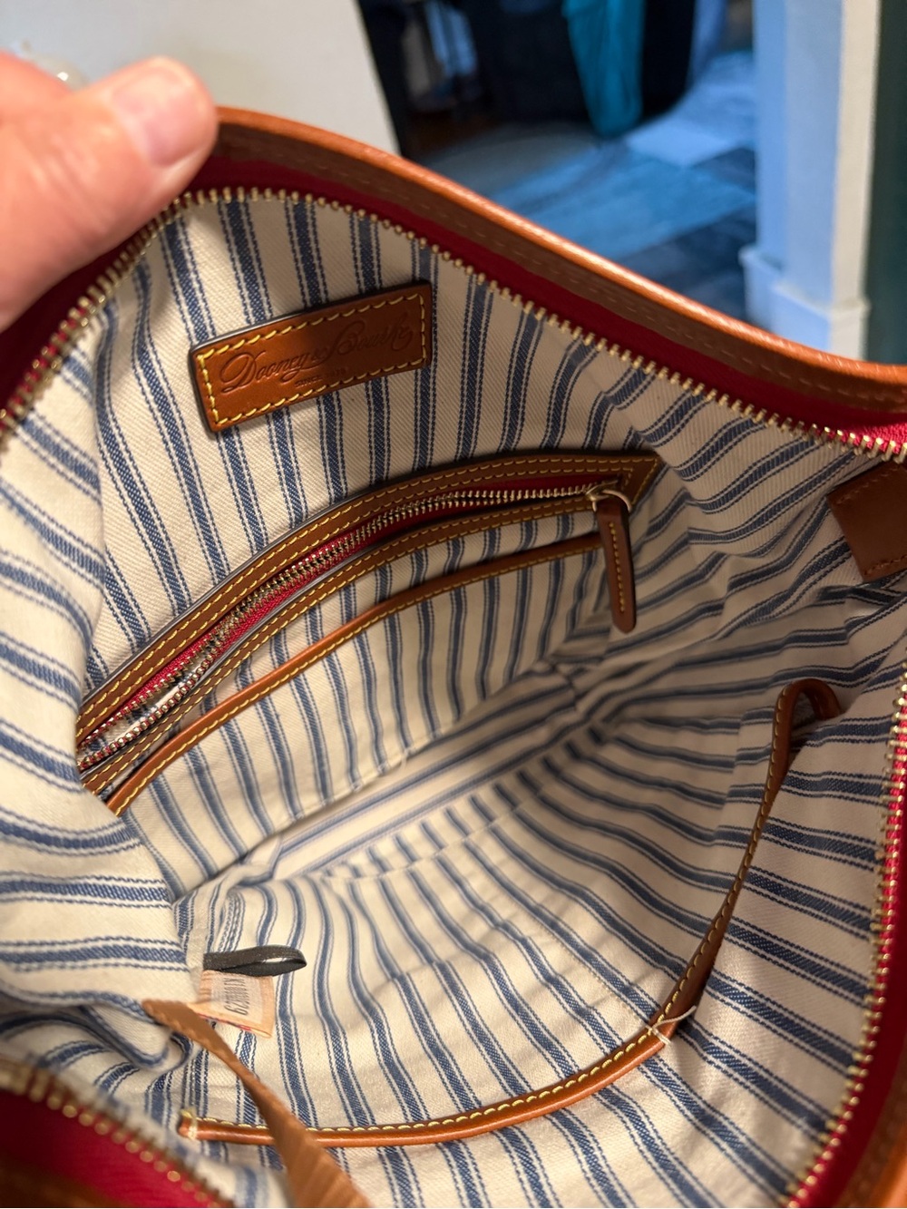 Dooney & Bourke Navy Nylon Crossbody with Brown Leather Trim - Picture 14 of 14